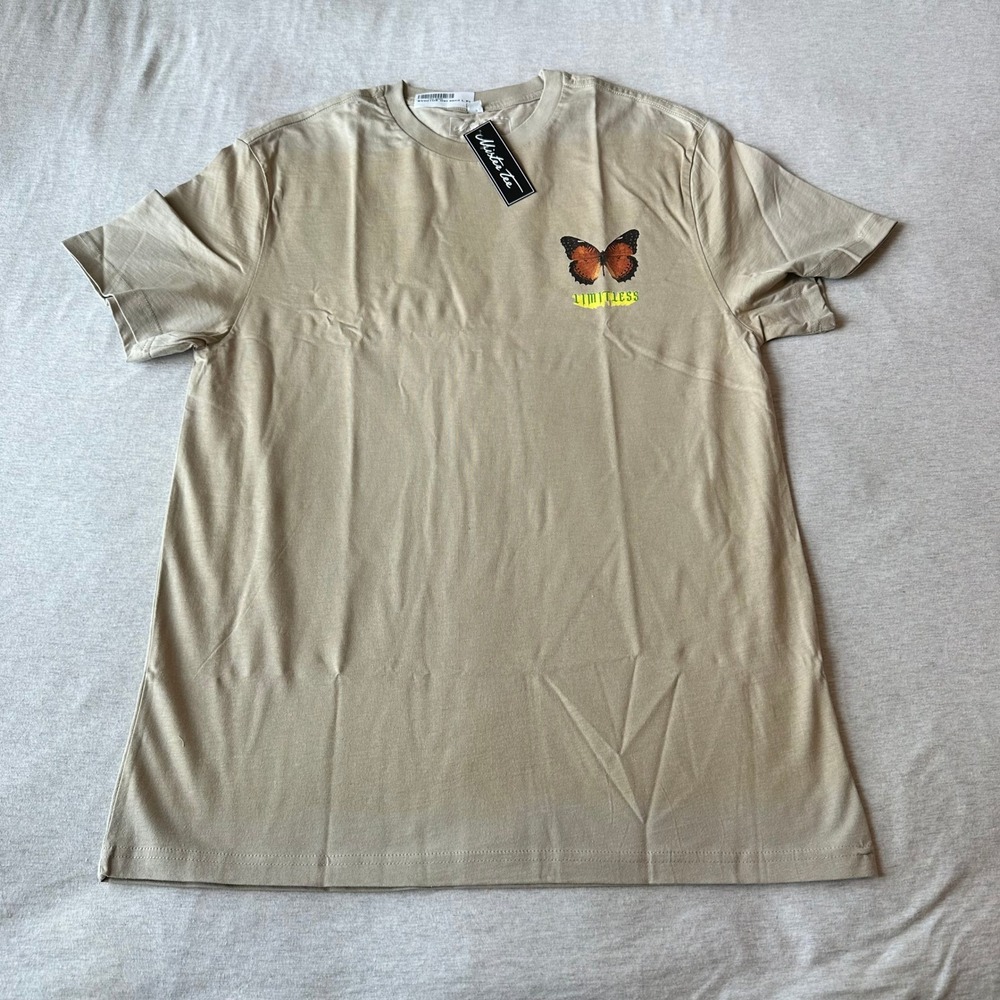 Mister Tee Mens Limitless Butterfly Graphic T-Shirt Wet Sand Beige BY001US Large